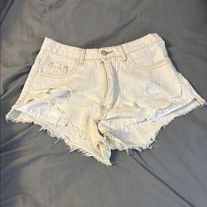 Distressed White Denim Shorts